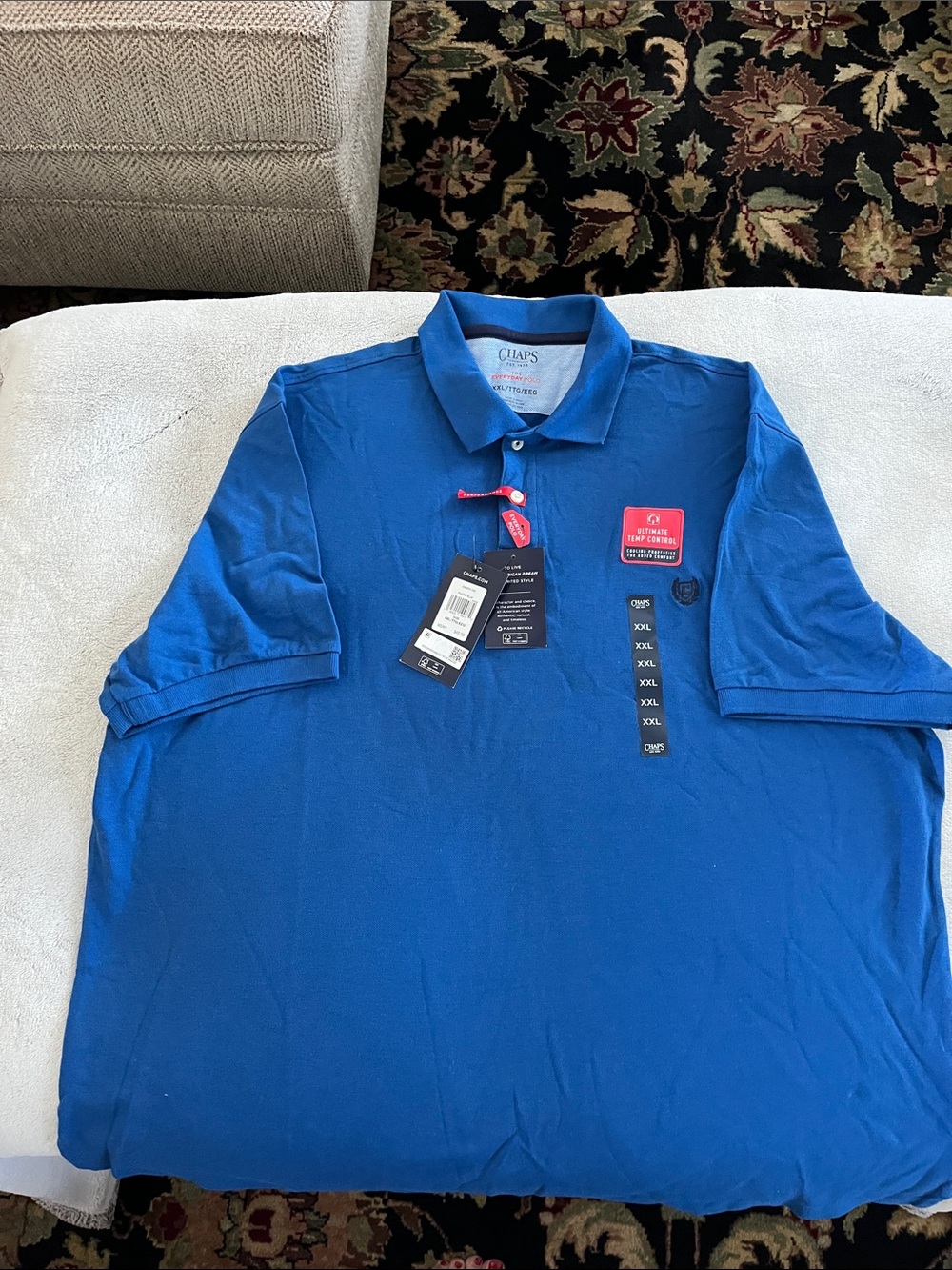 Chaps Men’s Polo Shirt in Blue with navy Accent Patch